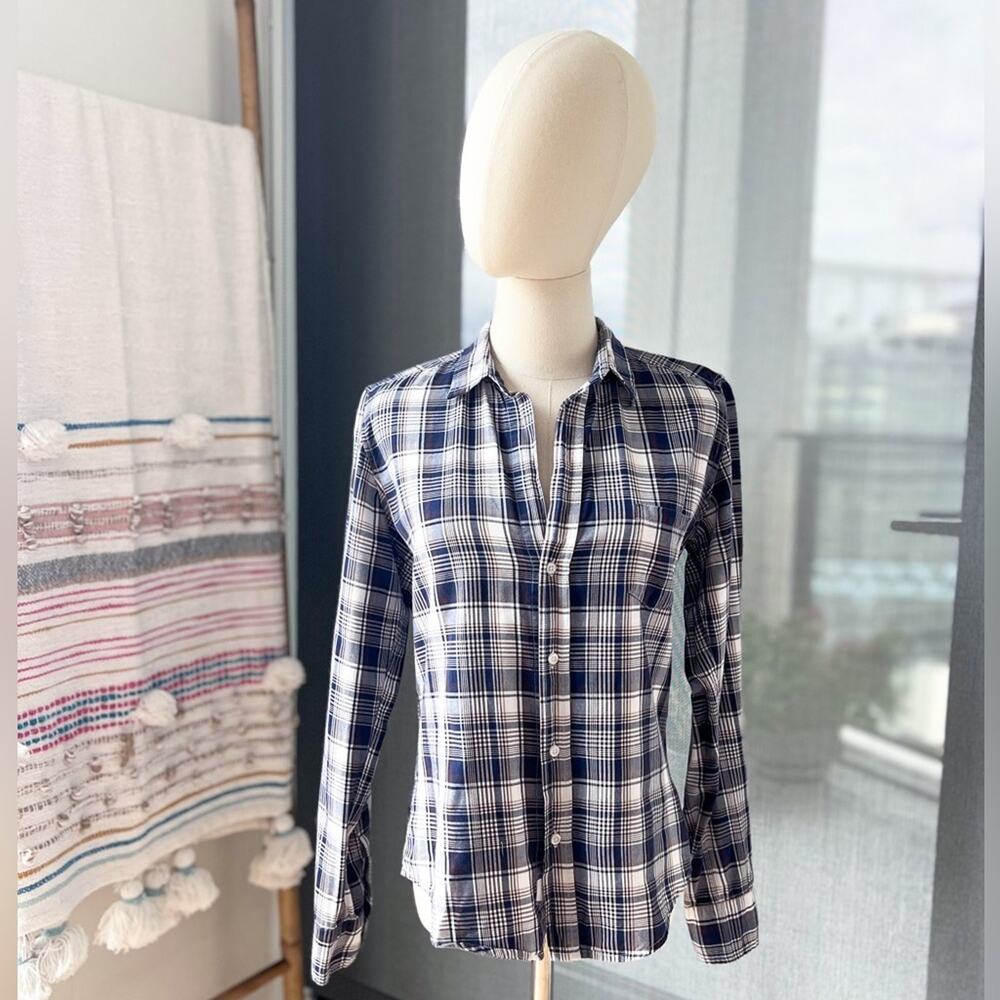 Frank & Eileen Barry Blue White Grey Plaid Long Sleeves Button Down Shirt Small